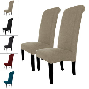 Set of 2 x linen Dining Chair High Scroll Back For Living Room Office Reception Restaurant Solid Wooden legs Contemporary Modern Look