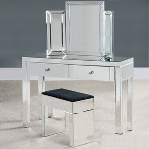 Mirrored Dressing Table Furniture Glass With Drawer Console Bedroom With Bevelled Mirror and Stool