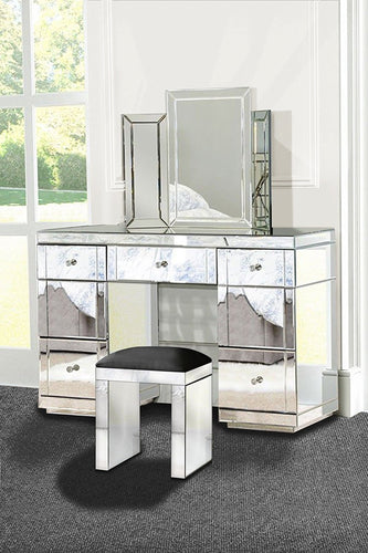 Mirrored Furniture Glass Dressing Table With Drawer Console Bedroom With Bevelled Mirror and Stool