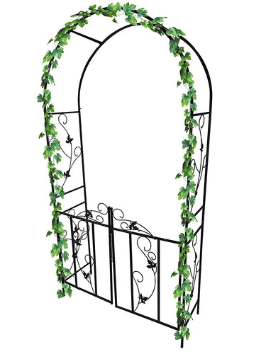 Metal Garden Arch With Gate Archway For Climbing Plants Ornament