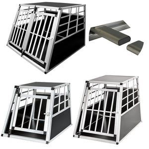 Aluminium Dog Pet Cage Transport Crate Car Travel Carrier Box Pet Kennel Carrier ((Double Large 104*91*70cm))